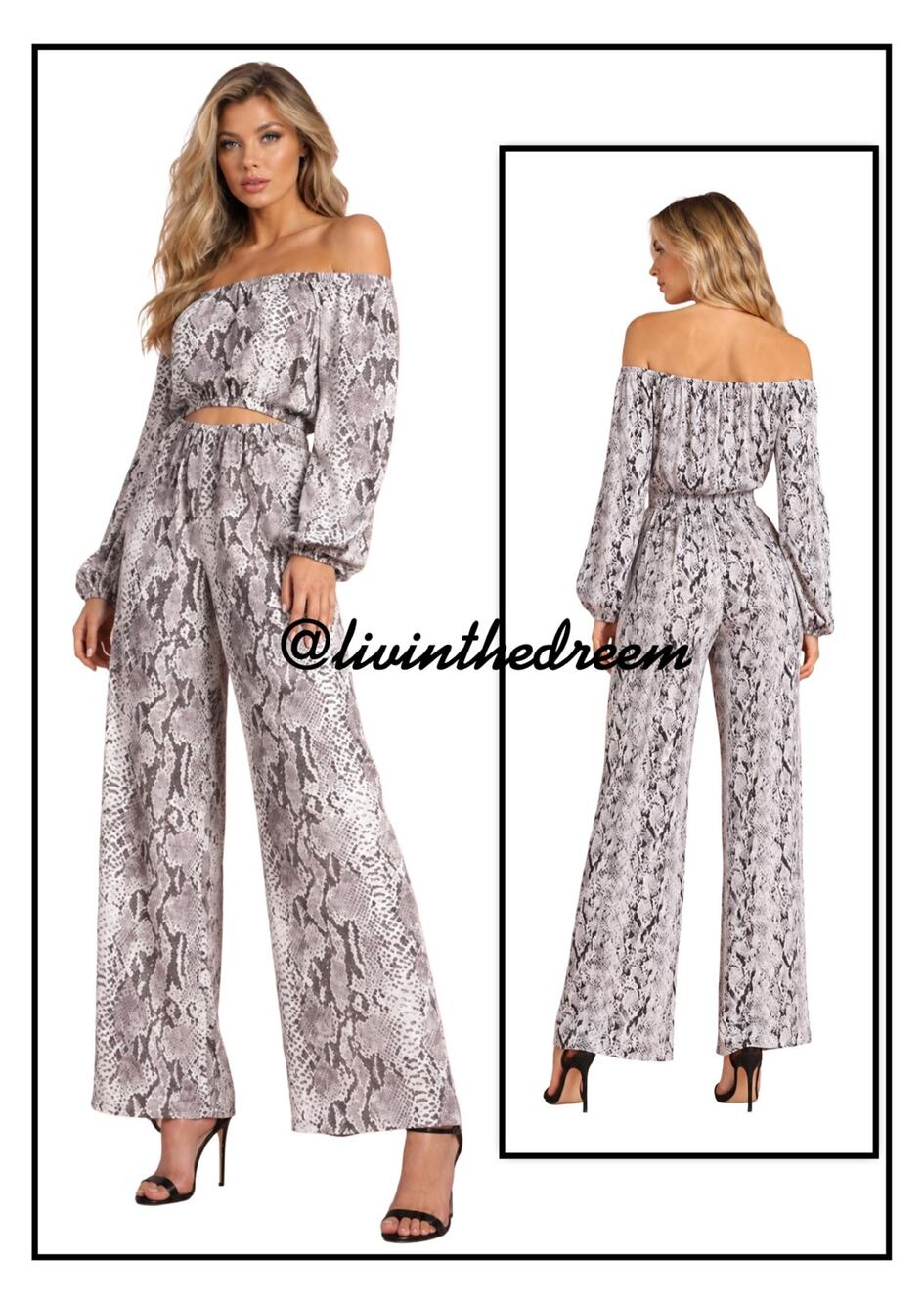 Main Strip Delicate Python Off Shoulder Cut Out Jumpsuit SZ L